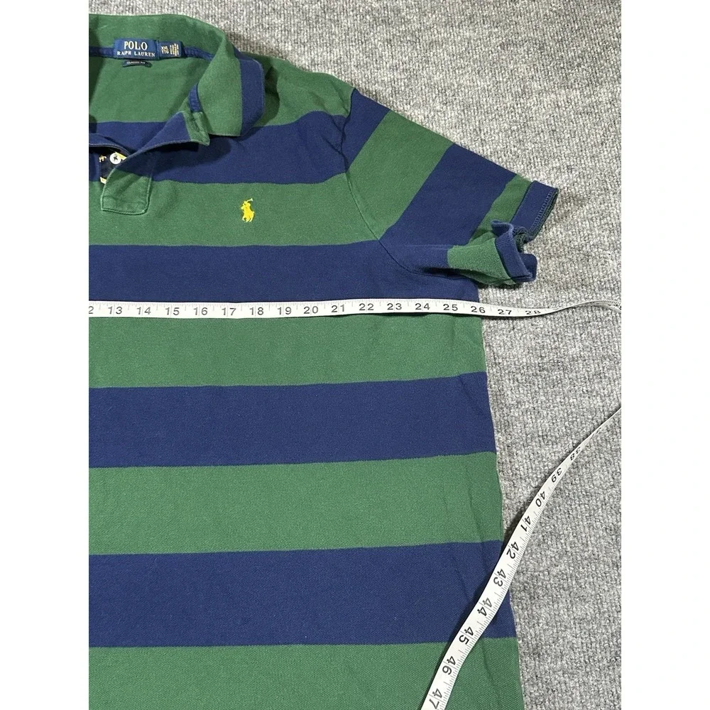 Polo Ralph Lauren Men's XXL Green Blue Striped Rugby Shirt Classic Fit